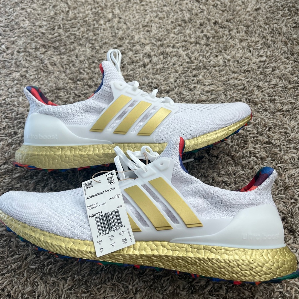 Adidas UltraBoost 5.0 DNA White Gold Running Shoes H06331 Men Size 14 NEW Elite